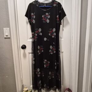 Desigual - Black Maxi Dress with Red and White Floral Design